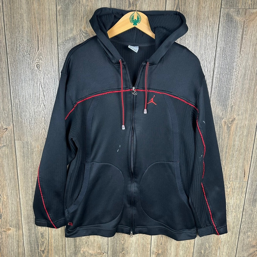 Jordan Vintage 00s Full Zip Hoodie Jacket Athletic Training Black Red Accents
